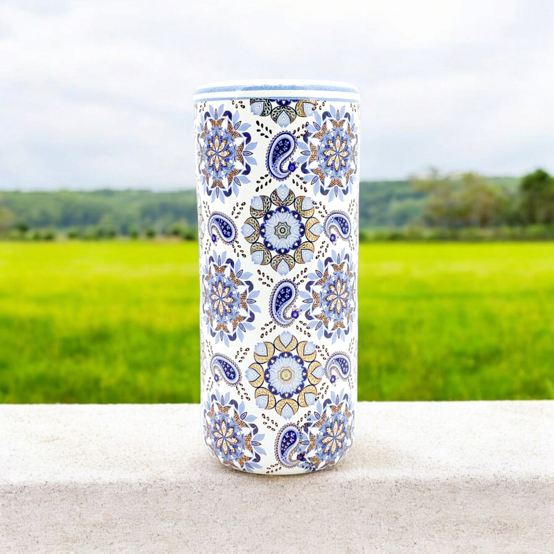Bethsheba Ceramic Freestanding Umbrella Stand  | Hand Finished Distressed Multicolour Glaze Decorative Entryway Accent