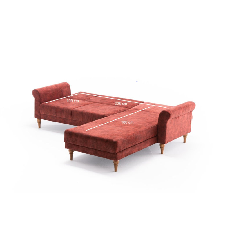 Canapé modulaire à méridienne rembourré igourdane, Accoudoir à droite (vu de face), 100 % polyester rouge