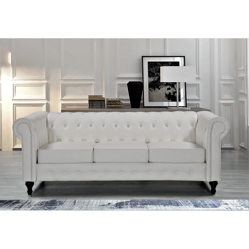 Fedler 82.3'' Faux Leather Sofa, Cream White Leather