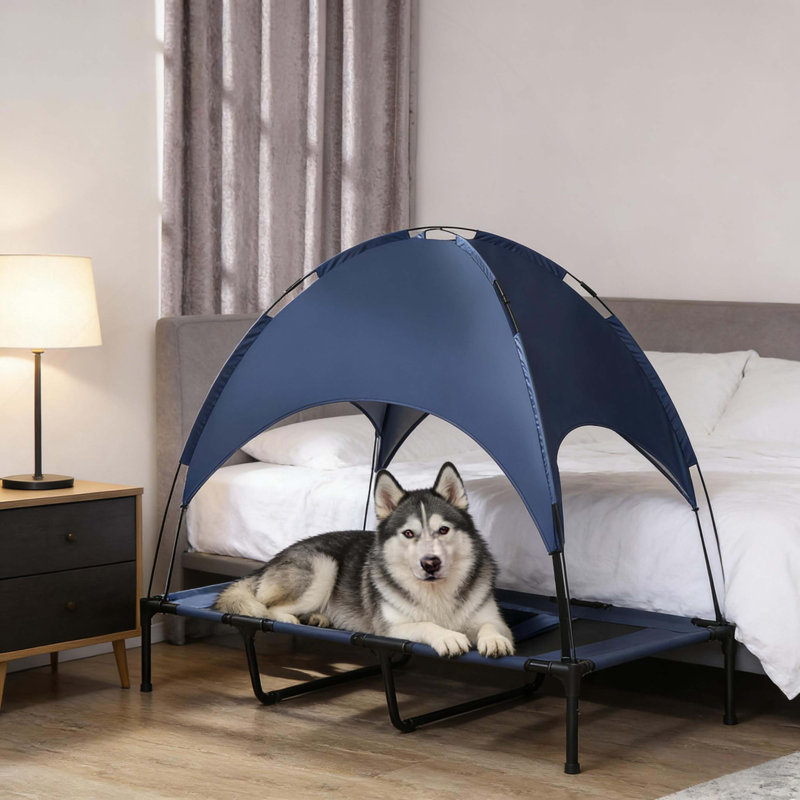 Lit pour animal de compagnie de style moderne, lit pour chien portatif surélevé, Black/Dark Blue