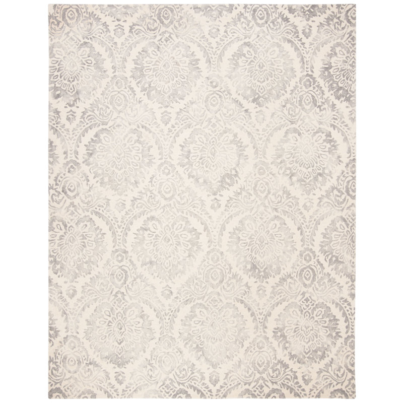 Tapis en laine / coton / latex touffeté à la main Oakton en argent / ivoire, Rectangle 5 pi x 8 pi