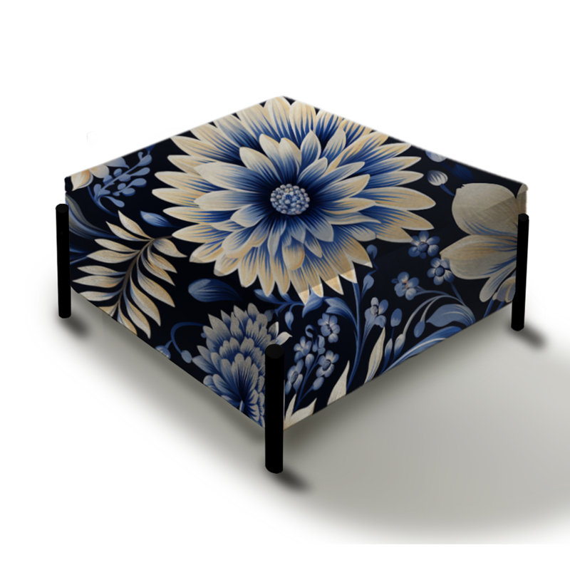 Grand repose-pieds carré bleu et blanc Dahlia