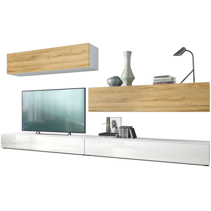 Mcgaha Unfinished Entertainment Centre, Natural oak/White