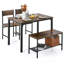 Ensemble de table de salle à manger industriel pour 4 avec banc, chaises et support de rangement, ensemble de salle à manger moderne à structure en métal-1480287762