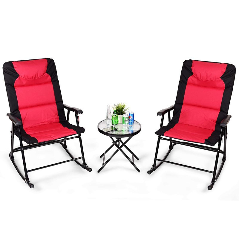 Ensemble de conversation d'extérieur 3 pièces, Noir / rouge