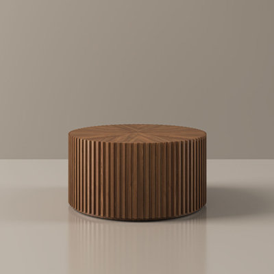 31.5" Fluted Round Coffee Table, Mid Century Modern, Minimalist Wood Coffee Table, Vintage, Walnut Color, Fully Assembled,