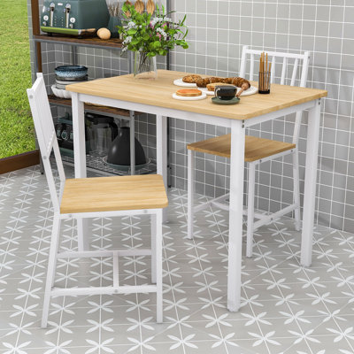 Industrial-Style Dining Set with 2 Chairs and Space-Saving Table for Breakfast or Dining
