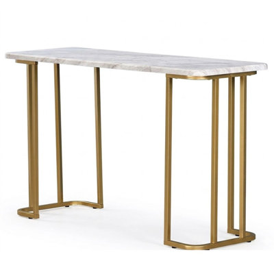 Marilla 47 In. Gold/White Rectangular Faux Marble Console Table With Gold Metal Frame