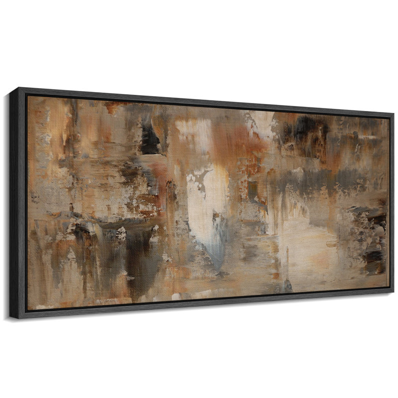 Abstrait, nuances neutres et neutres, impression sur toile encadrée, Cadre flottant noir, H 30 po x l 60 po x P 1,5 po