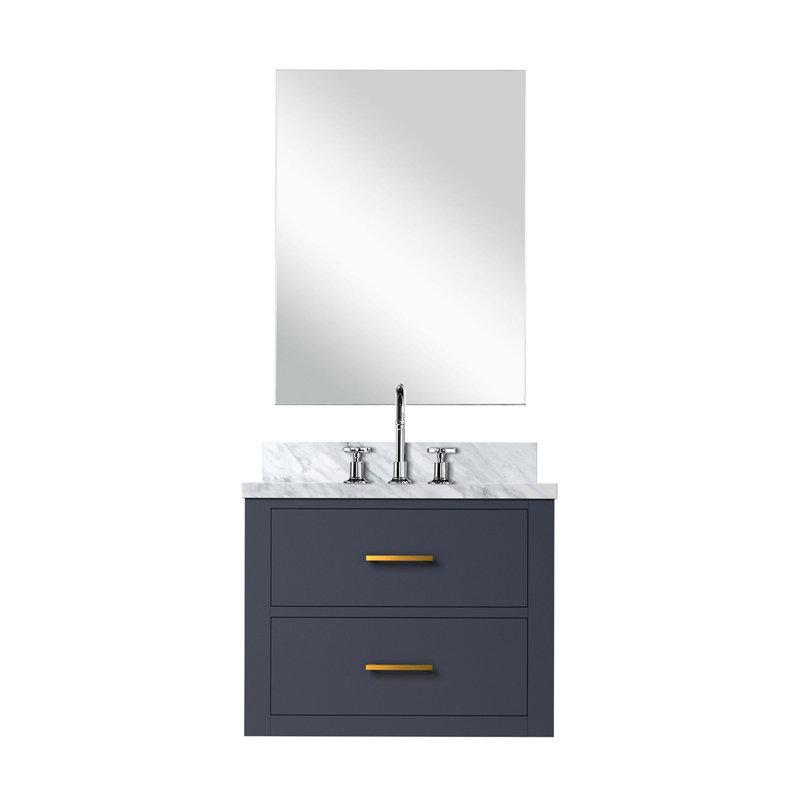 Meuble-lavabo simple 24 po X P 18 po D, comptoir en acrylique, 18 po Ensemble miroir et robinet, Blue