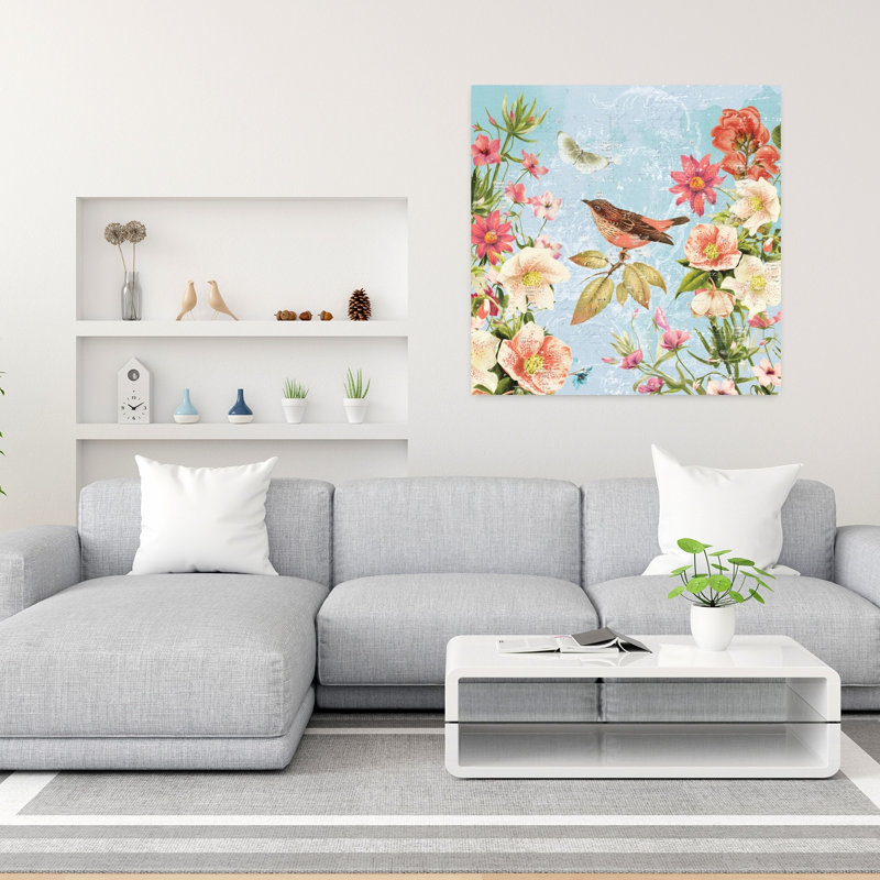 Art contemporain, art papillon et fleur, H 36 po x l 36 po
