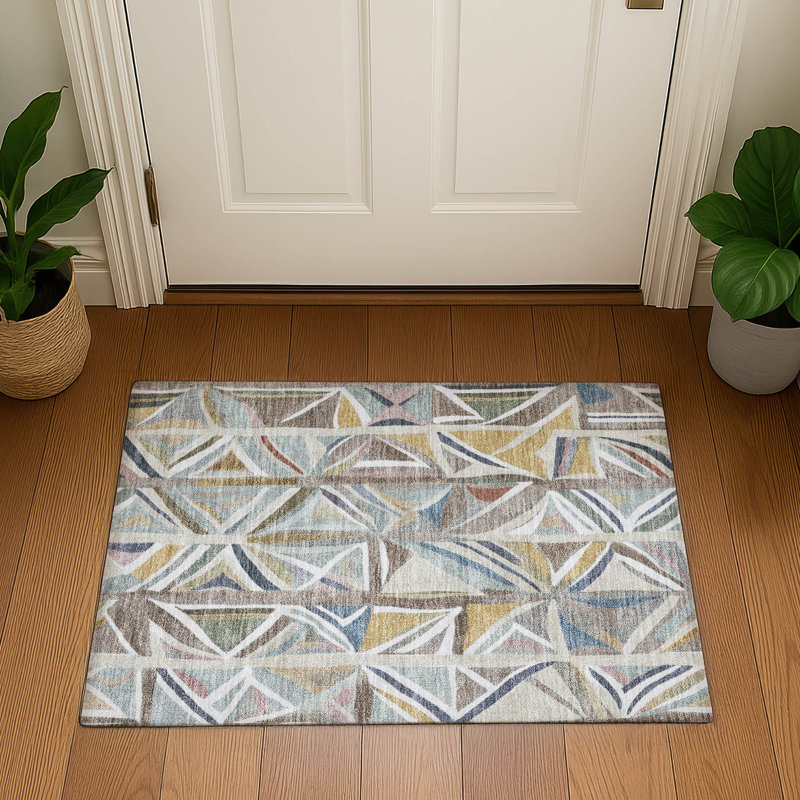 Premium Machine Washable Mayfield AMF2253 Geometric Rug, 1'8" x 2'6", Taupe