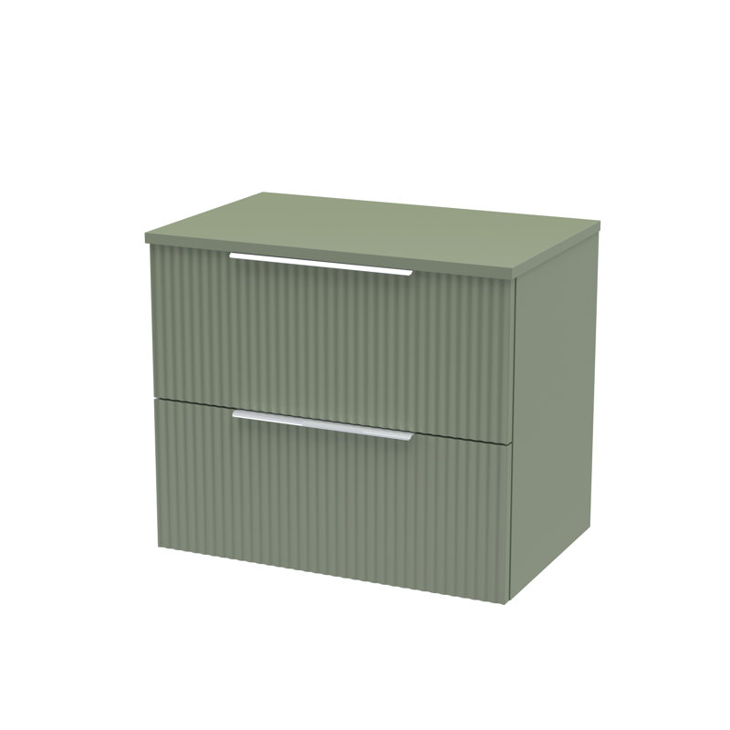 Fluted 600mm Wall Hung Single Vanity Unit with Worktop, Satin Green