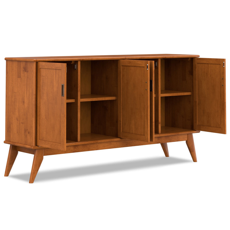 Teak Brown Mid Century Solid Hardwood 4 Door Sideboard Buffet