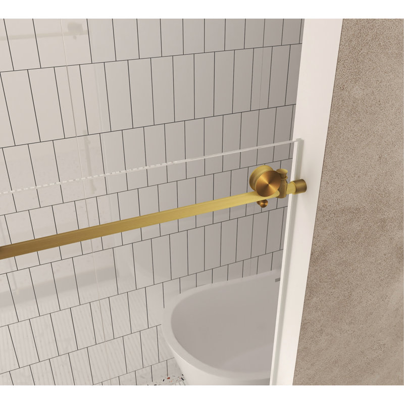 Frameless Shower Door 56-60 "W X 76" H, 1/4 "(6 Mm) Clear Tempered Glass, Explosion Proof Film, Stainless Steel Handle,Brushed Gold