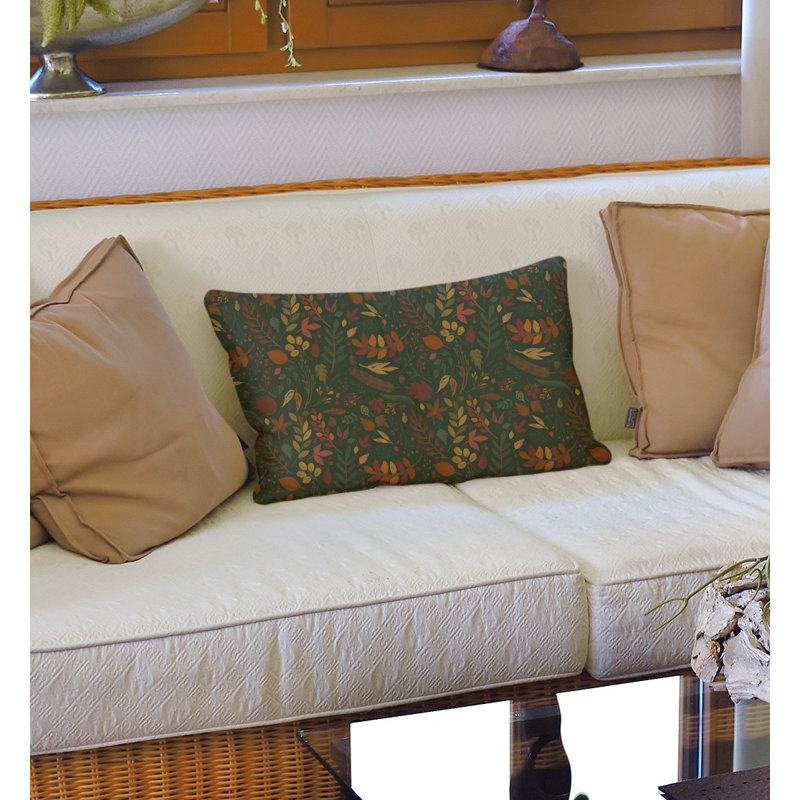 Linen Reversible Throw Pillow, Dark Green/Orange/Yellow