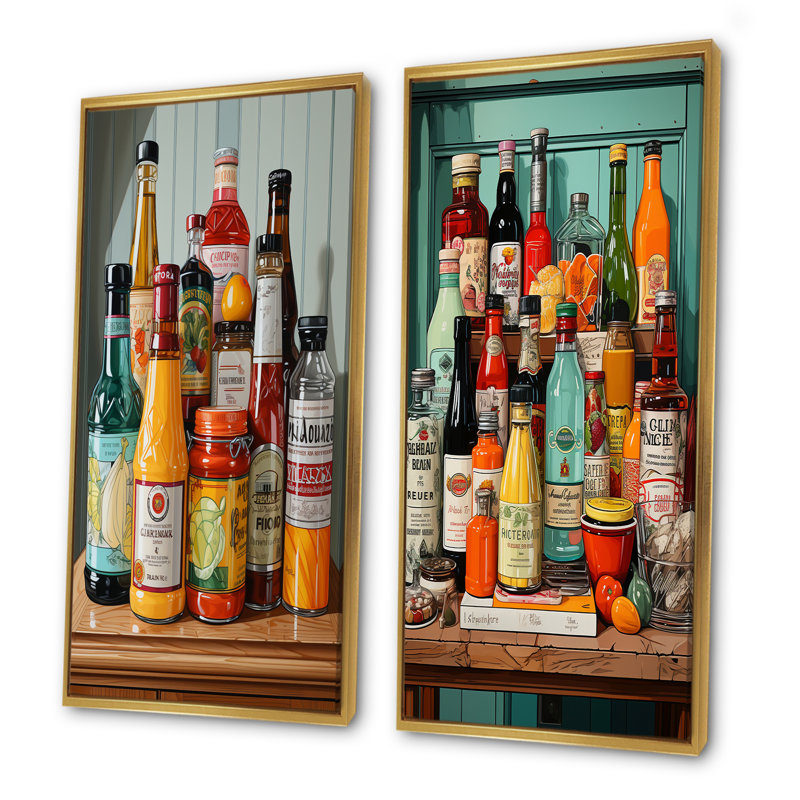 Popart Condiments Charm - ensemble d'art mural sur toile Condiments, H 28 po x l 25 po, Encadrement doré