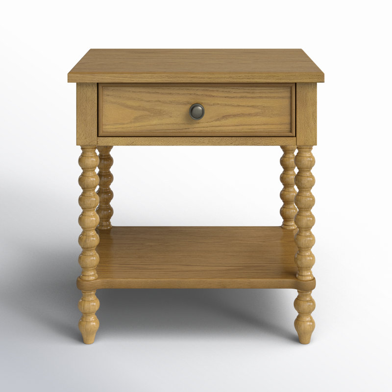 Beckett Turned Wood Spindle Nightstand with Drawer & Shelf, Natural