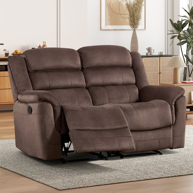 Causeuse inclinable manuelle en microfibre ultra douce de 63,8 po de largeur avec accoudoirs coussinés, Chocolate