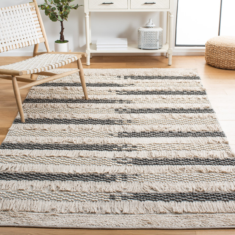 Artesha Hand Woven Cotton Striped Rug, Rectangle 5' x 8'