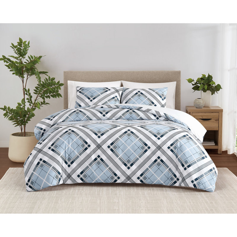 Truly Soft Lars Plaid Microfiber Duvet Sets, Queen Duvet Cover + 2 Standard Pillow Shams