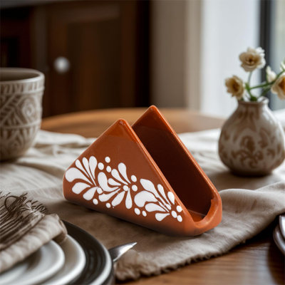 High Quality Talavera Napkin Holder - Terracott/white