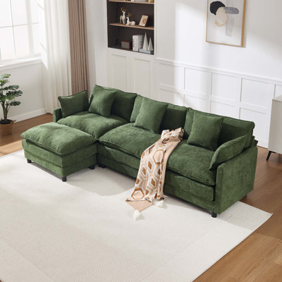 Chenille Deep Seat Modular Sectional Sofa with Ottoman