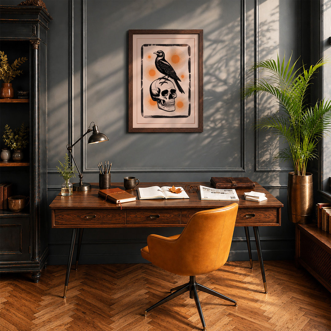 Raven and Skull Modern - Framed Print