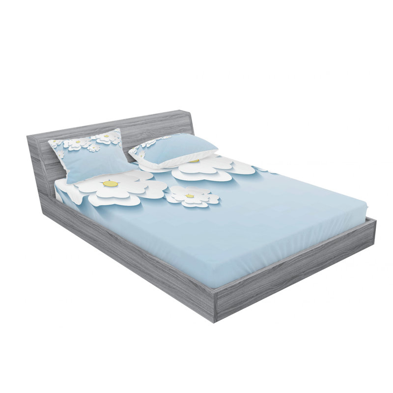 Microfiber Floral Sheet Set, Queen Sheet Set with Fitted Sheet