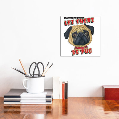 Pug With Red Collar by Danny Gordon - Wrapped Canvas Print