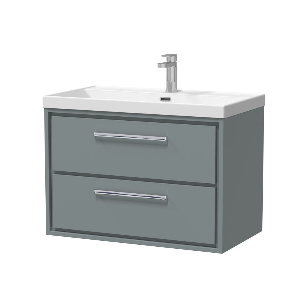 Hudson Reed Lille 800mm Fern Green 2 Drawer Wall Hung Vanity Unit With 1 Tap Hole Basin