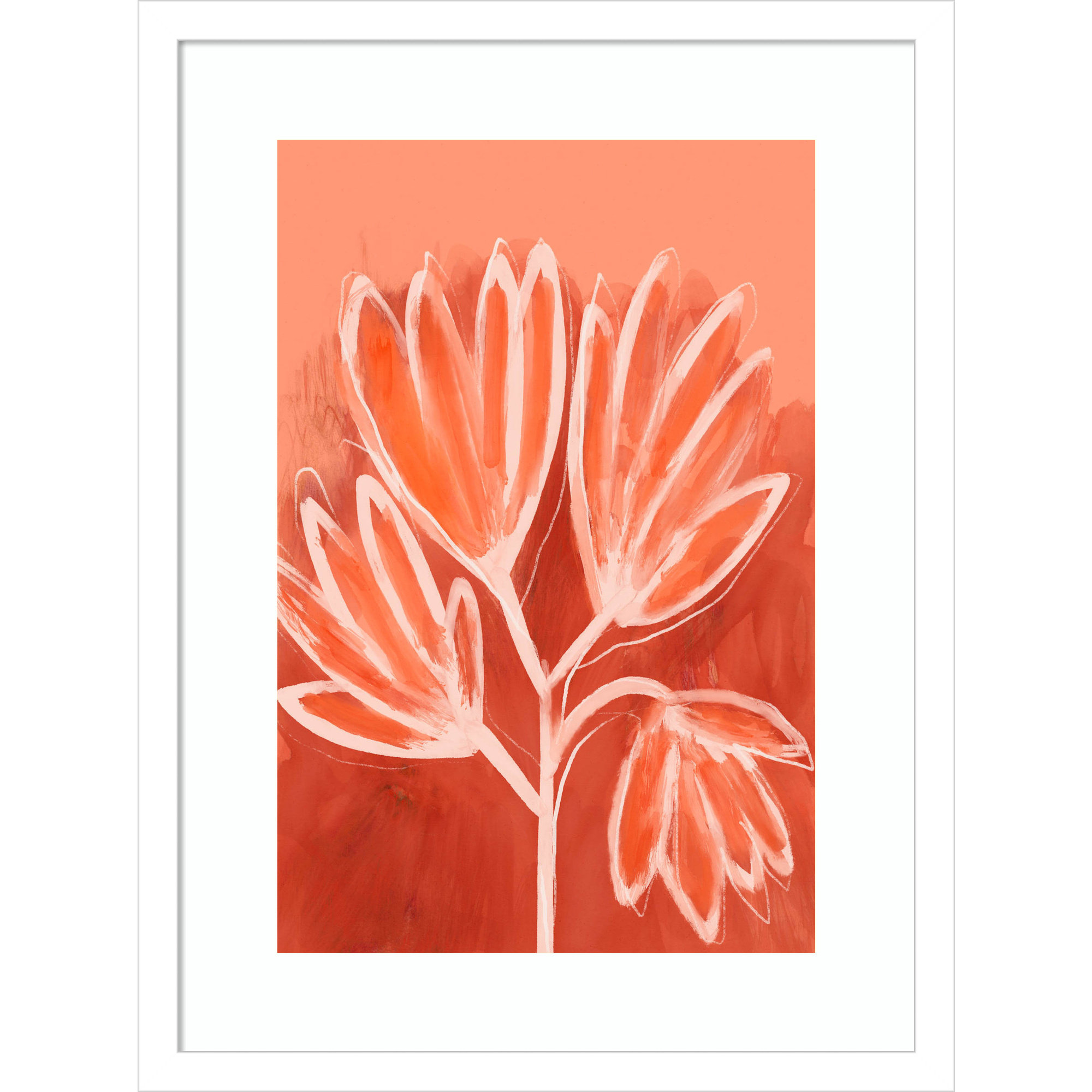 Peachy Flowers by Treechild Wood Framed Wall Art Print, 21" H x 16" W, White