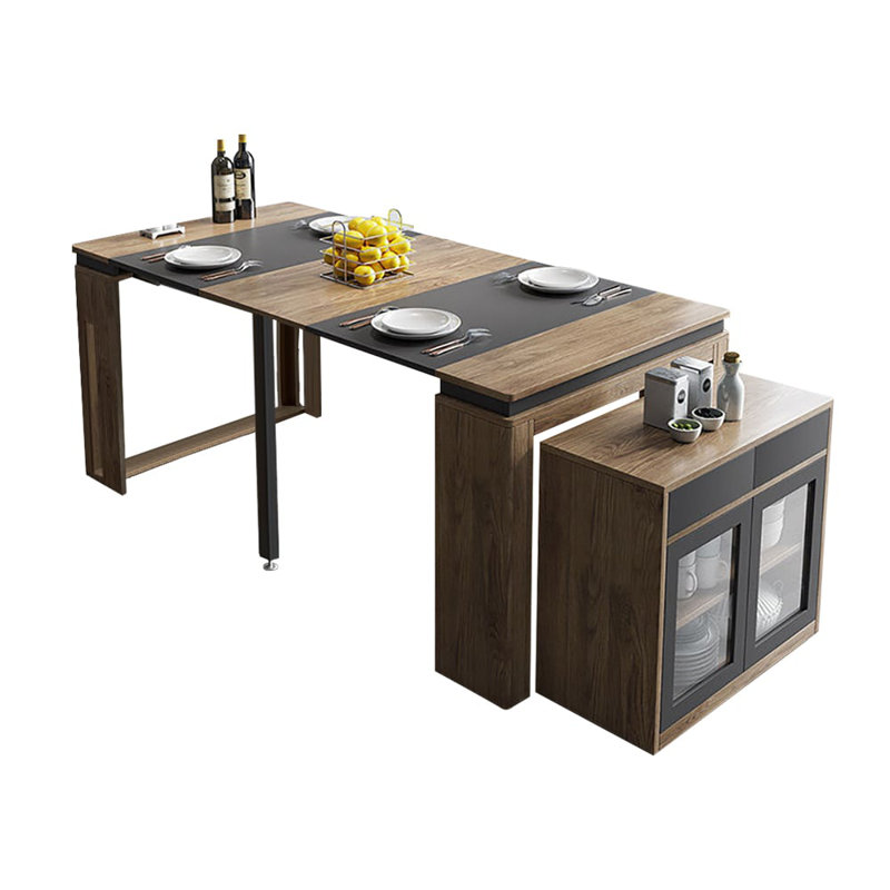 Modern Extendable Dining Table Rectangle Sideboard With Storage In Walnut & Gray