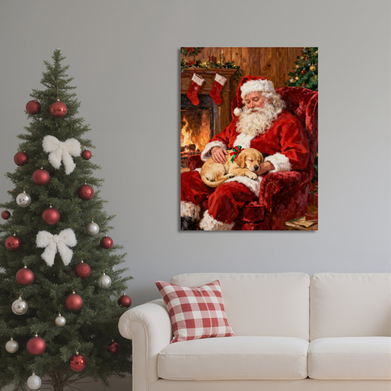Père Noël, art mural sur toile avec foyer, H 24 po x l 16 po