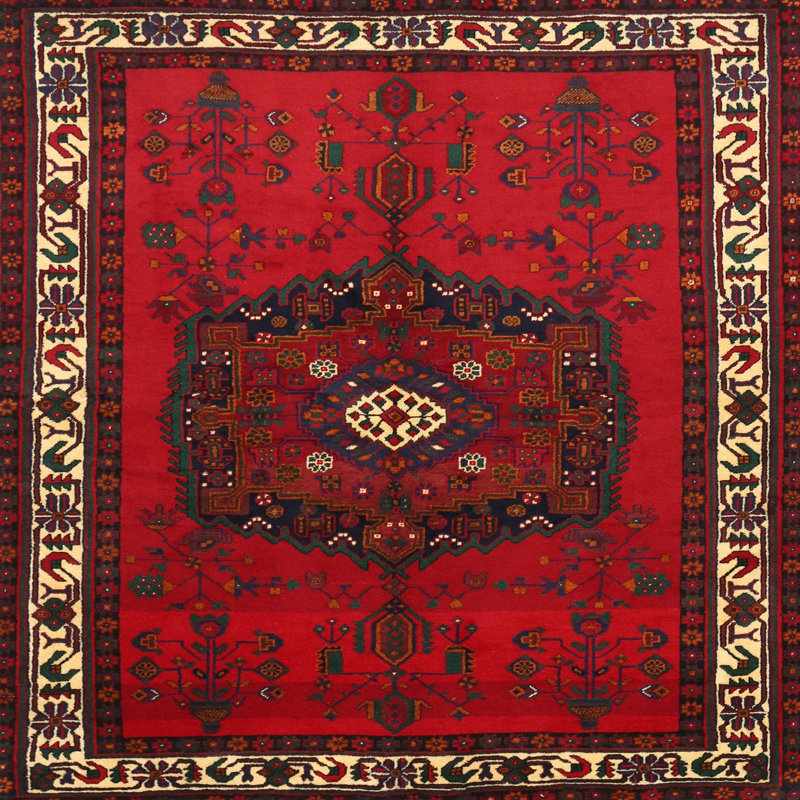 Tapis de style oriental rouge, Carré 8 pi