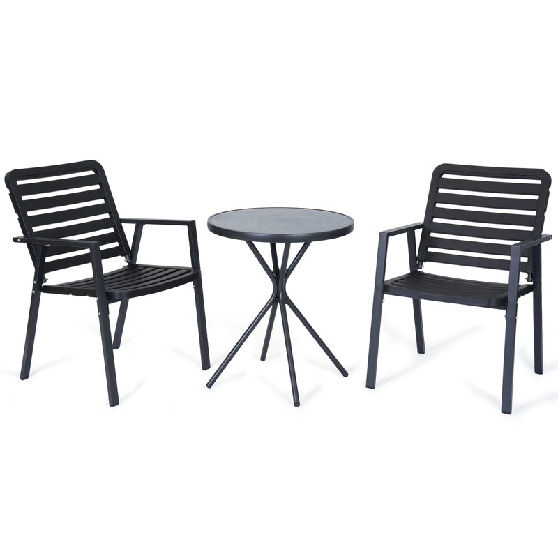3 Pieces Bistro Table and Chairs, Waterproof Patio Furniture Set, All-Weather Outdoor Table and Chairs, Balcony Furniture for Porch, Yard, Garden, Black