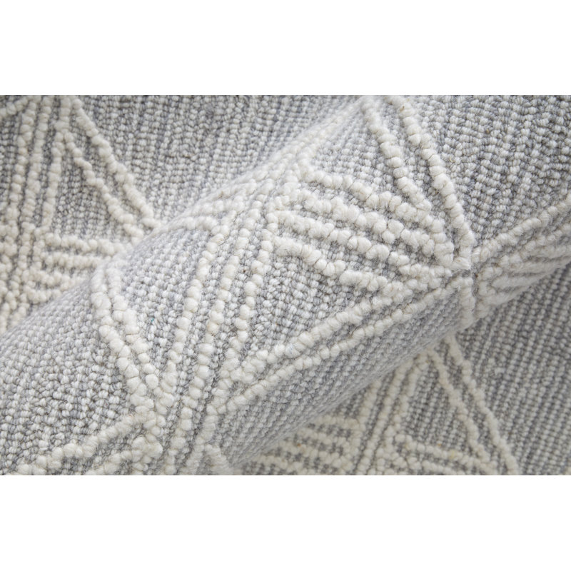 Corwin Hand Knotted Wool Geometric Area Rug in Gray, Rectangle 3'6" x 5'6"