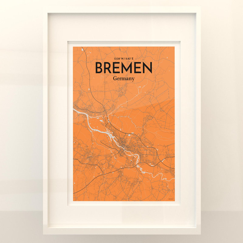 Bremen City Map, impression, H 27,6 po x l 19,7 po x P 0,05 po, Oranje