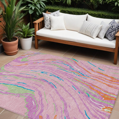 Tapis intérieur lavable abstrait rose, vert et bleu sarcelle HomeRoots 9 pi x 12 pi