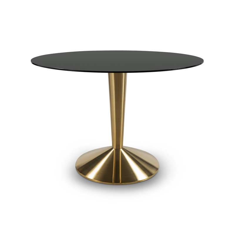 Fratar Round Glass Top Dining Table, Brass