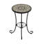 Table d'appoint de patio avec tablette, brun et noir. Fabrication de carreaux de céramique et de fer. 14 po de diamètre, 22 po de hauteur. Scratch - Surface. Pour l'intérieur et l'extérieur. Assemblage requis brun + tablette noire. Surface charmante