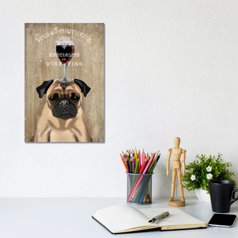 Dog Au Vin, Pug by Fab Funky - Wrapped Canvas Print, 20.32 cm H x 30.48 cm W