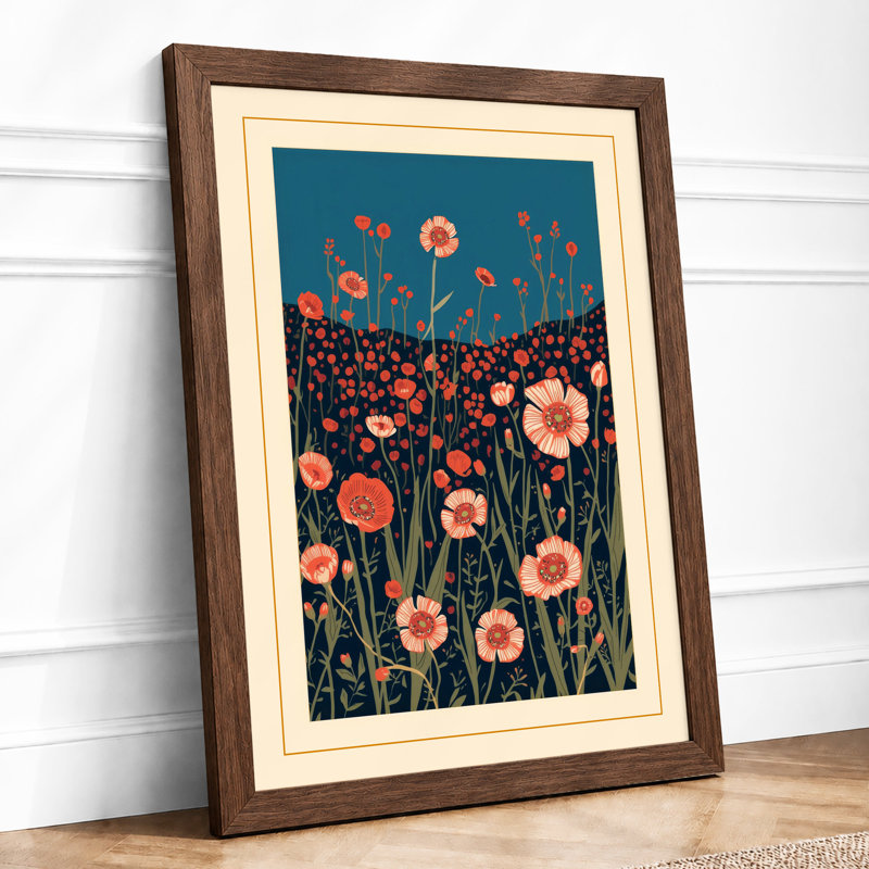 Wildflower Field Botanical - Framed Print, Walnut, A3 - 42.0 x 29.7 cm