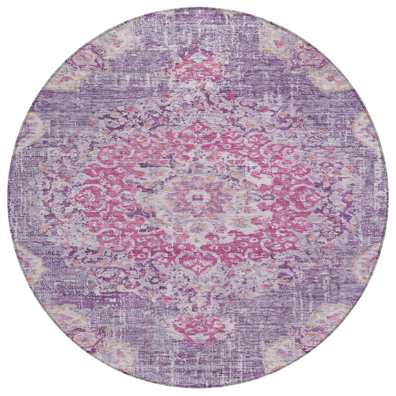 Tapis mauve intérieur / extérieur lavable à la machine Claudian ACN1236, Rond 8 pi