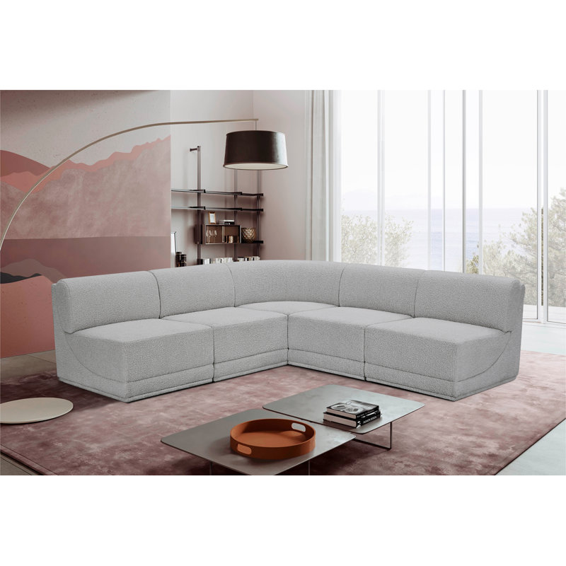 Canapé modulaire rembourré 5 pièces Ollie, Tissu gris bouclé