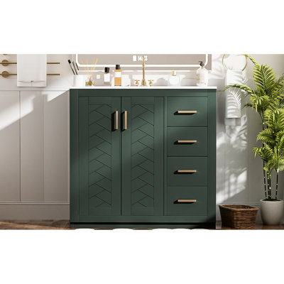 36 po, meuble-lavabo de salle de bain 36 po, lavabo sous comptoir en céramique, bois massif et fabrication, trois tiroirs pour une utilisation quotidienne, rangement dissimulé, mouvement à tiroir lisse esthétique moderne, armoire polyvalente,