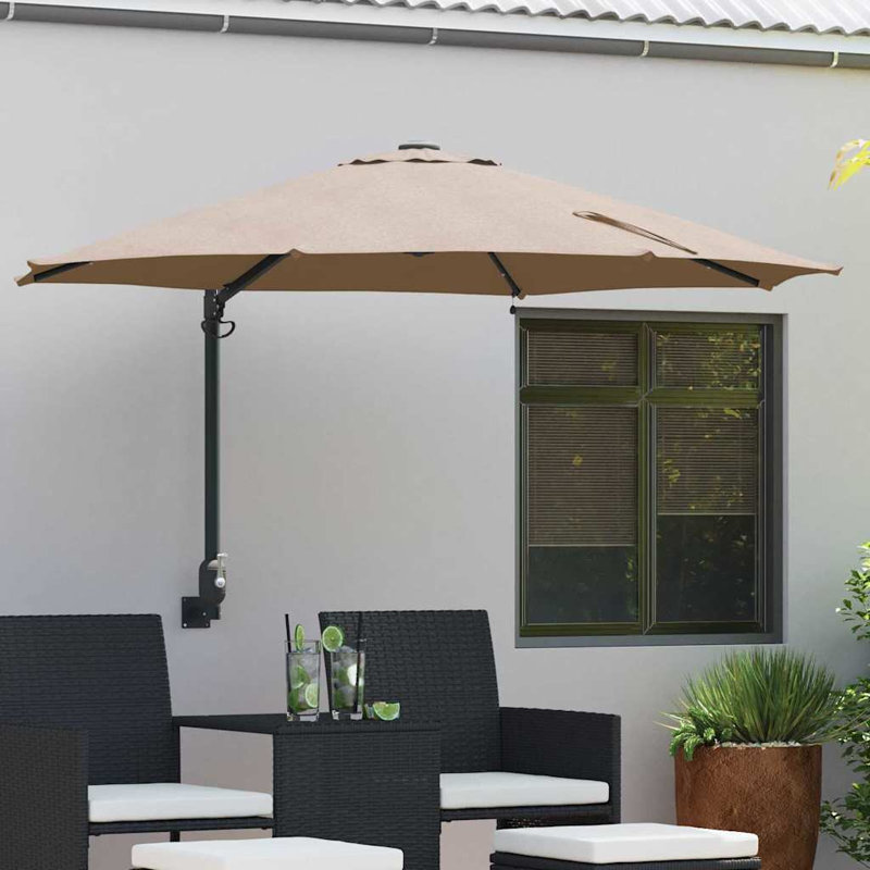 Garden Parasol with LED Strip Lights Manual Polyester and Steel Solar, 148cm H x 248cm W x 248cm D, Taupe