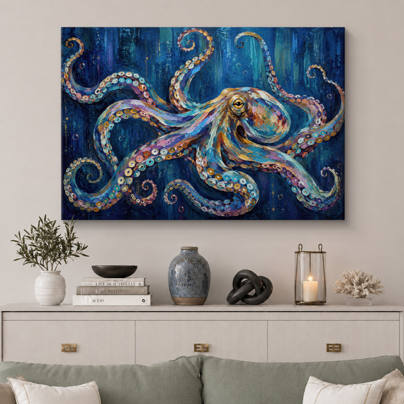 Art de pieuvre colorée, impression sur toile, impression sur toile encadrée, H 24 po x l 36 po x P 1,5 po, Toile tendue