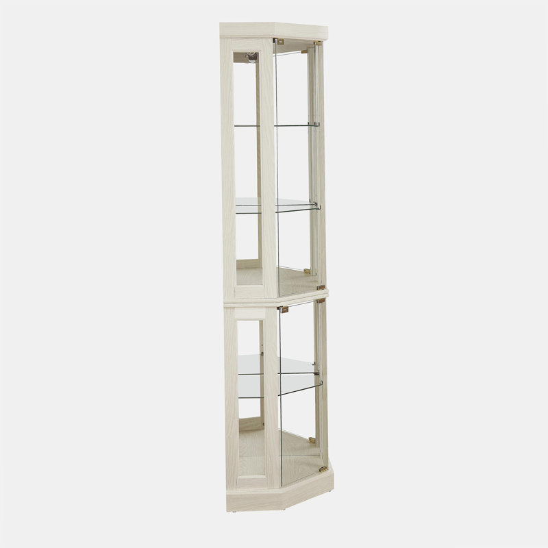 Lighted Corner Curio Cabinet - Display Case for Living Room, Antique Collectibles, Wine & Bar Glass Storage - Elegant Corner Design with Lights Included- White