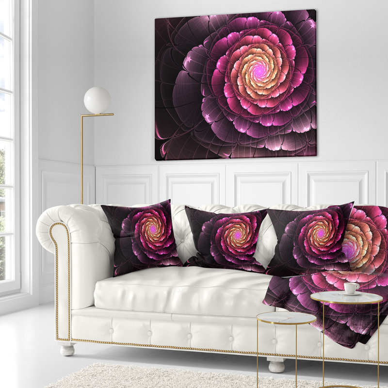 Oreiller d’art numérique à fleur fractale, 16 po x 1 po, Coussin décoratif